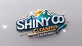 Logo for Shiny Co Cleaning Colorado, featuring stylized mountains, a golden sun, and sparkly effects on a grey background.